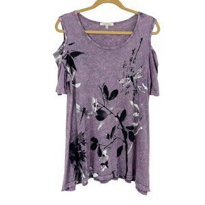 Jess & Jane Purple Acid Wash Artsy Chinese Script Floral Print Tunic Size Medium